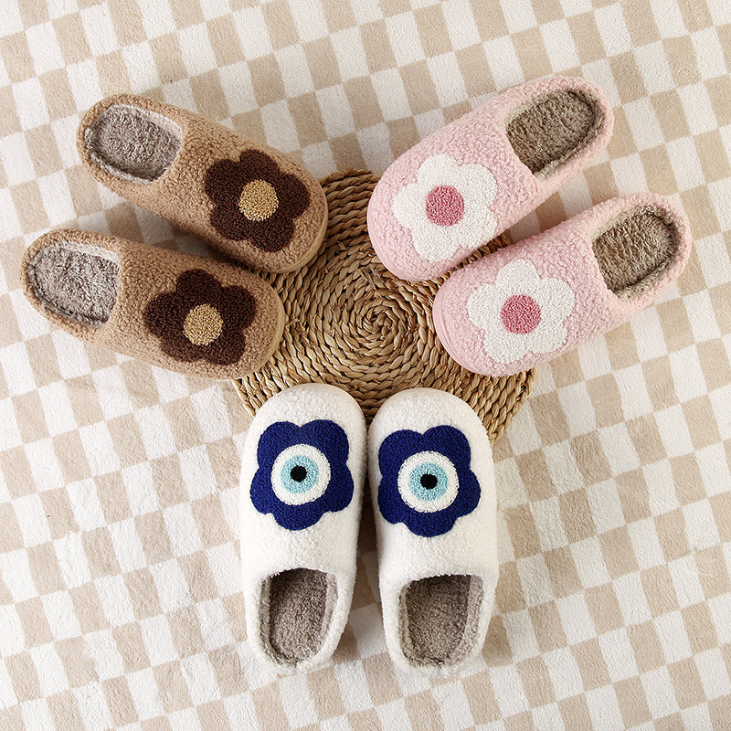 Chaussons d’Hiver Cocooning “Flower-Eye” – Chauds, Antidérapants & Ultra Doux pour la Maison
